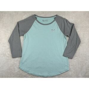 Under Armour Shirt Women's Sz Small 3/4 Sleeve Blue Grey Tee Raglan Heat Gear